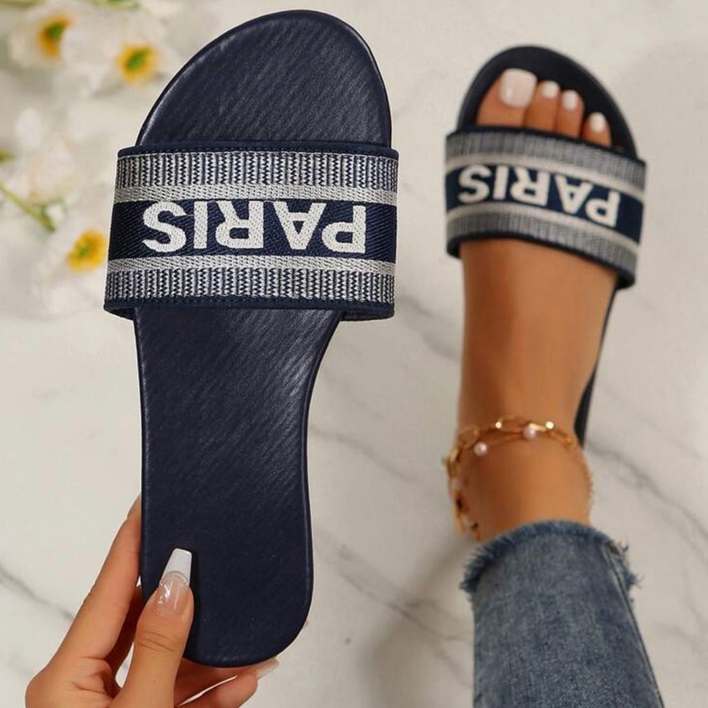 New. Navy Blue “PARIS” Slide Sandals – Knox